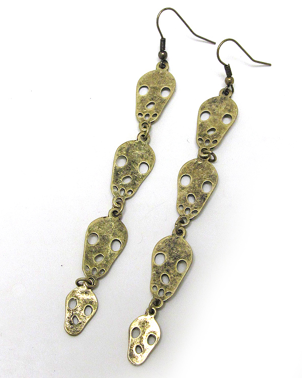 Multi metal scratch skull patern drop earring