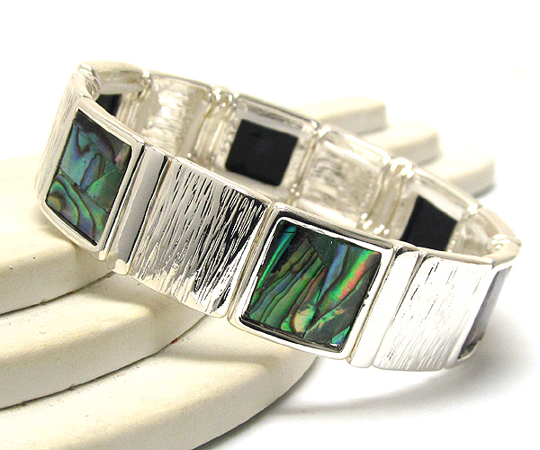 Natural shape disk and abalone deco stretch bracelet