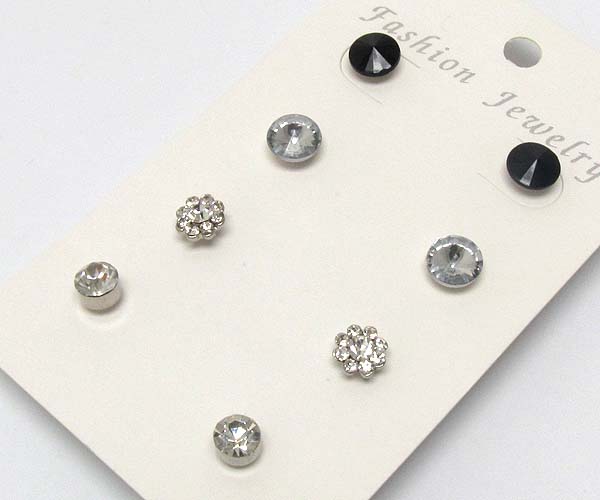 Crystal round flower stud earring set of 4