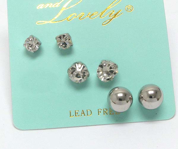 Crystal and metal balls earring set of 3