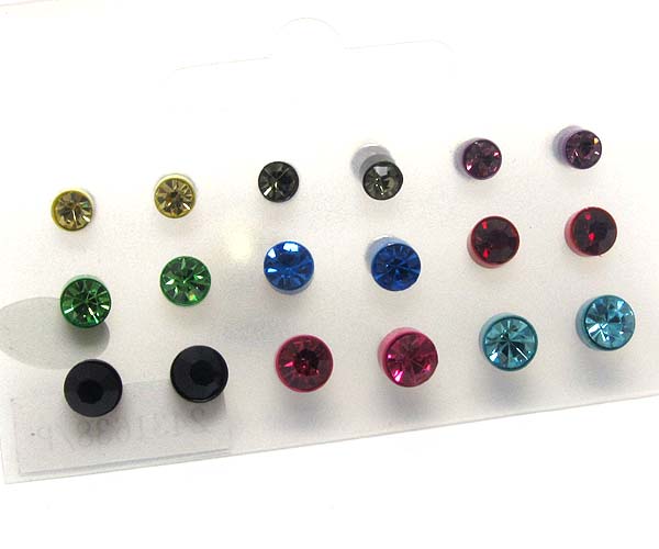 Crystal stud earring set of 9