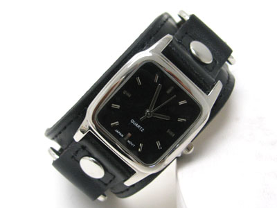 Square face leather belt shape band fashion watch