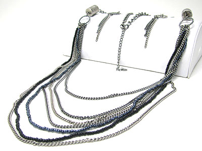 Multi strand metal long chain necklace earring set