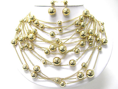 Multi strand betal ball and chain link necklace set