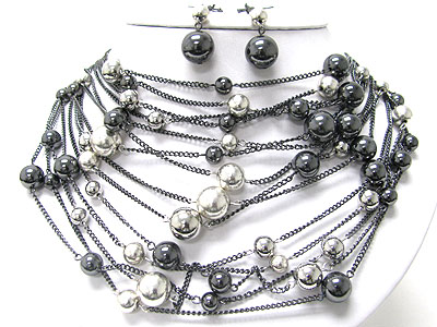 Multi strand betal ball and chain link necklace set