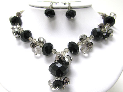 Crystal cut facet glass y drop necklace set