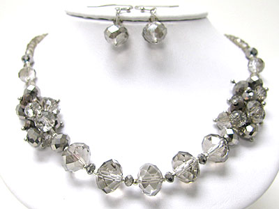 Crystal cut facet glass link necklace set