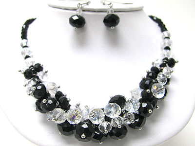 Crystal cut facet glass cluster link necklace set