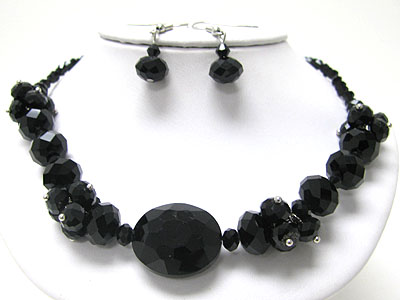 Crystal cut facet glass big eye and cluster link necklace set