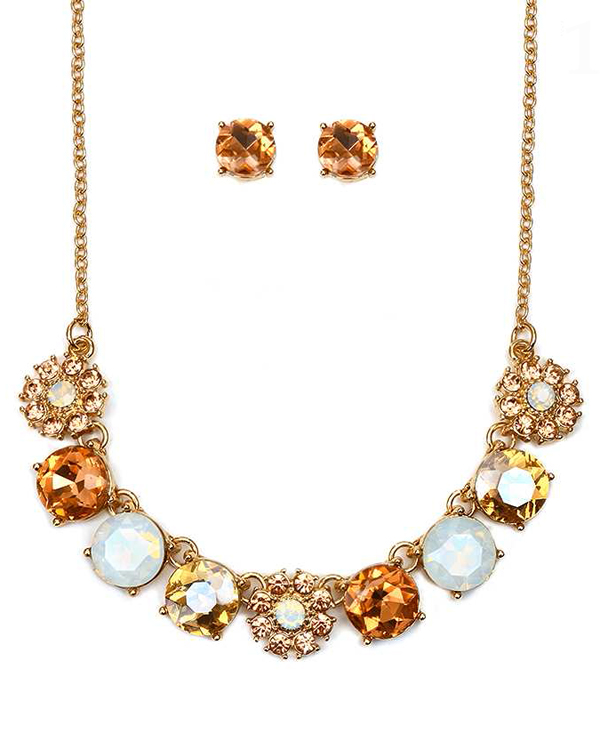 Crystal flower link necklace set