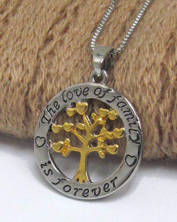 Inspiration message tree pendant necklace - love of family is forever