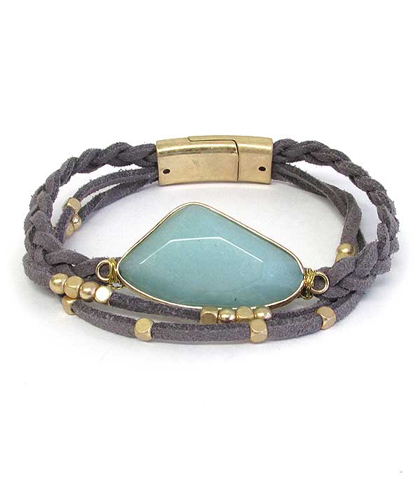 Agate stone multi layer leatherette magnetic bracelet