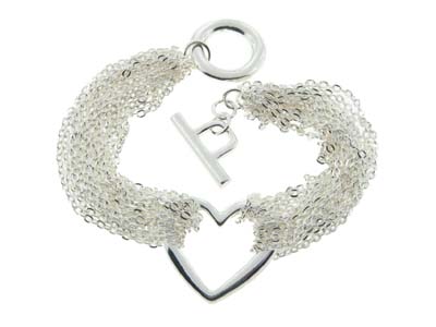 Designer style open heart multi chain bracelet