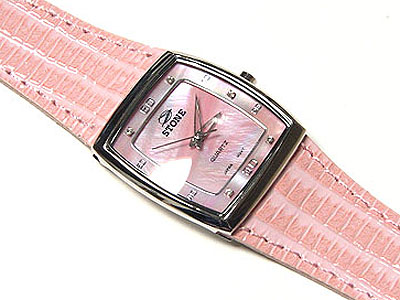 Slim square genuine leather and mop background watch