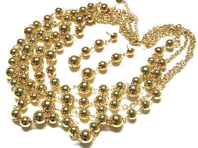 Multi strand round shinny metal ball necklace and drop earring set