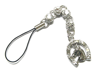 Crystal western theme horse shoe cell phone charm