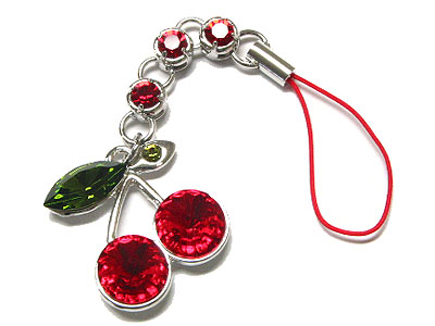 Crystal cherry cell phone charm