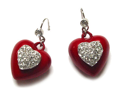 Crystal and acryl puffy heart earring