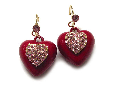 Crystal and acryl puffy heart earring