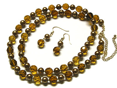 Pearl and glass beads long necklace and earring set