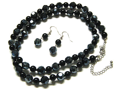 Pearl and glass beads long necklace and earring set