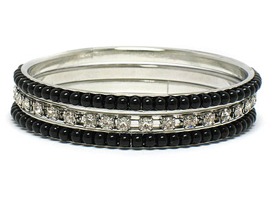 One crystal deco metal bangle and two acrylic ball deco metal bangle bracelet set