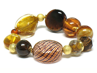 Murano glass and multi glass and figuline bead stretch bracelet