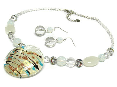 Murano glass and multi glass bead necklace and earring set