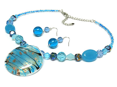 Murano glass and multi glass bead necklace and earring set