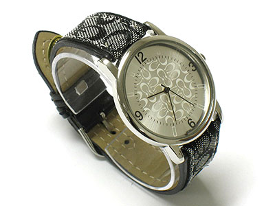 Designer pattern inspired dial and leather band slim watch