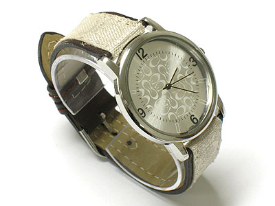 Designer pattern inspired dial and leather band slim watch