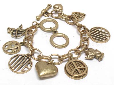 Metal love and peace charm cupid toggle bracelet 