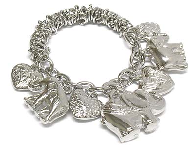 Multi elaphant and heart charms stretch bracelet 