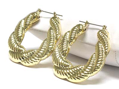 Twist metal round shape hoop earring - hoops