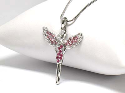 Made in korea whitegold plating crystal angel necklace