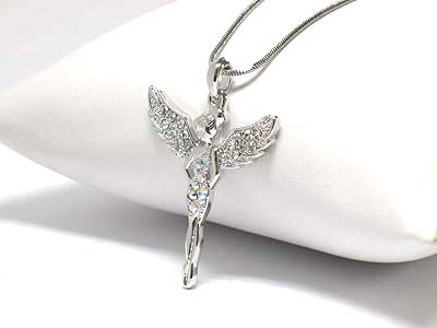 Made in korea whitegold plating crystal angel necklace