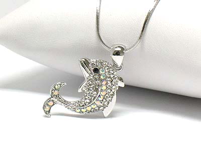 Made in korea whitegold plating crystal dolphin necklace