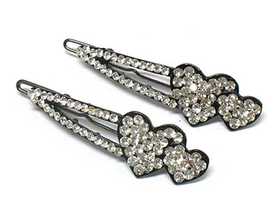 Crystal stud double heart hair pin