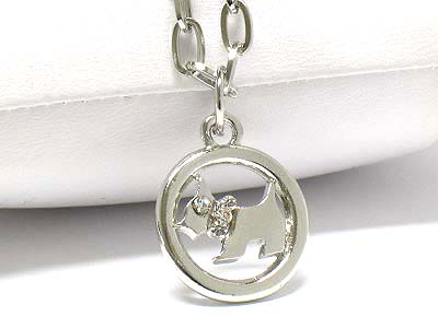 Made in korea whitegold plating crystal deco puppy disk pendant necklace