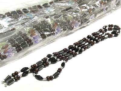 Dozen color assorted magnetic and wood and acryl beads long necklace mens jewelry