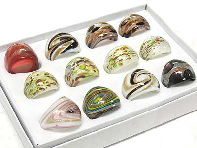 Dozen color assorted glass fashion ring mens jewelry