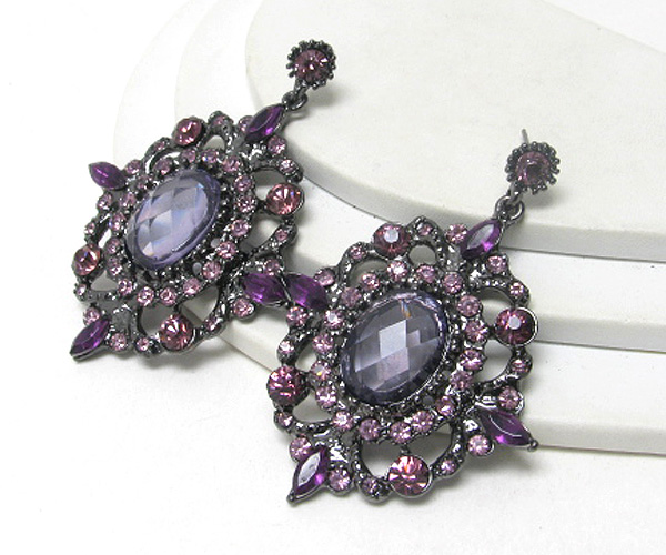 Multi crystal and facet glass marquis earring