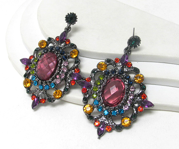 Multi crystal and facet glass marquis earring