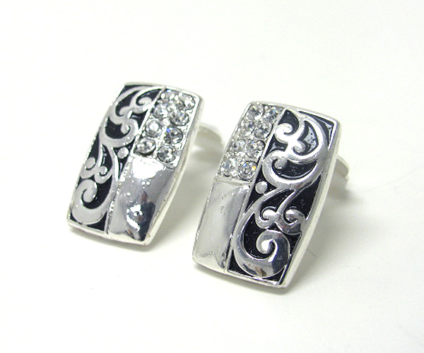 Crystal and metal filigree clip earring