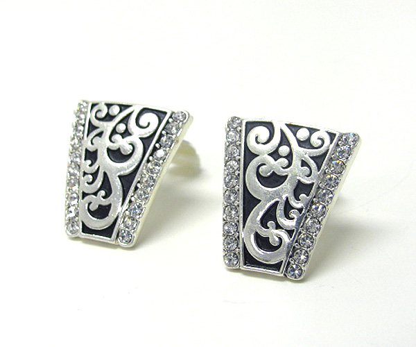 Crystal and metal filigree clip earring