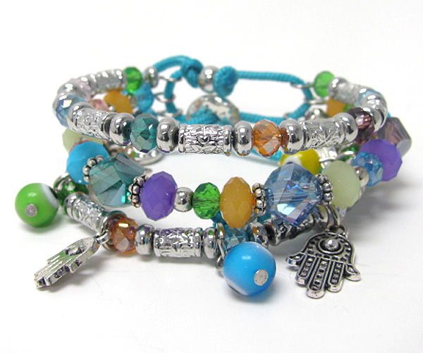 Hams and evil eye charm stretch bracelet set