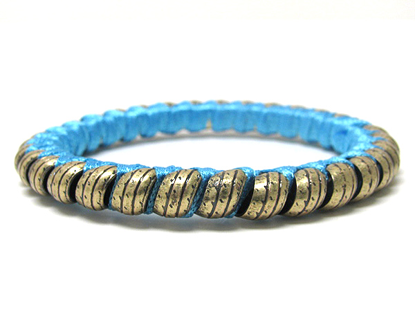 Fabric wrap stackable metal bangle