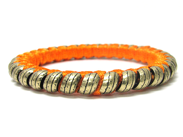 Fabric wrap stackable metal bangle