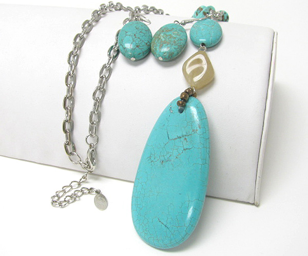 Large turquoise tear drop pendant necklace earring set