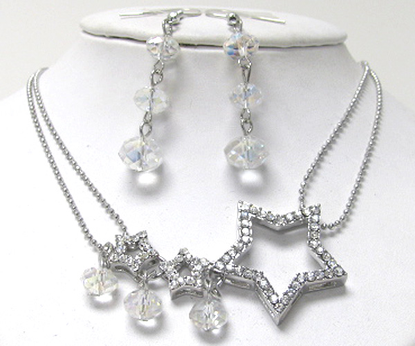 Crystal stud triple star link necklace earring set